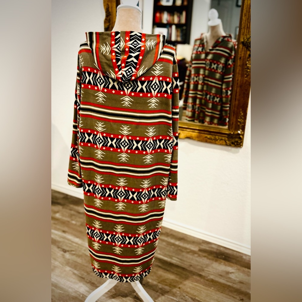 Aztec Southwestern Cowboy Rodeo Cardigan Kimono Hooded Tribal Duster size 2X - Picture 8 of 10